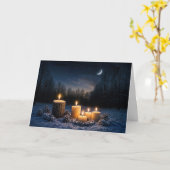 冬至のユール、雪の夜のろうそく カード (黄色い花)
