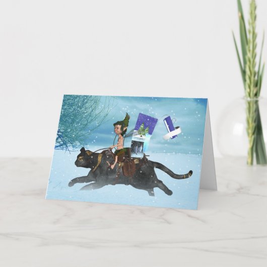 冬至の森の妖精 猫に乗って海を届ける シーズンカード (正面)