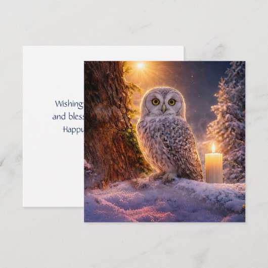 冬至の雪の中のフクロウ カード (正面/裏面)