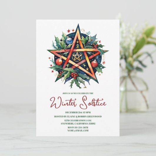 冬至ホリーユール(キリスト降誕祭)星形五角形 異教の 招待状 (スタンド正面)