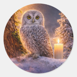 冬至 ユールフクロウとキャンドルの雪 ラウンドシール