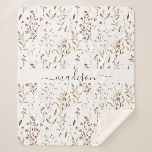 冬茶色モノグラムの乾燥フローラ植物学 シェルパブランケット (正面)