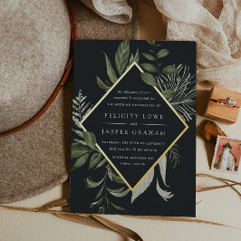 冬草地 |緑の水色の葉結婚の 箔招待状
