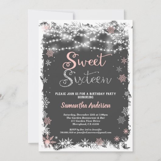 冬菓子16枚のスノーフレーク·チャルクボード 招待状 (正面)