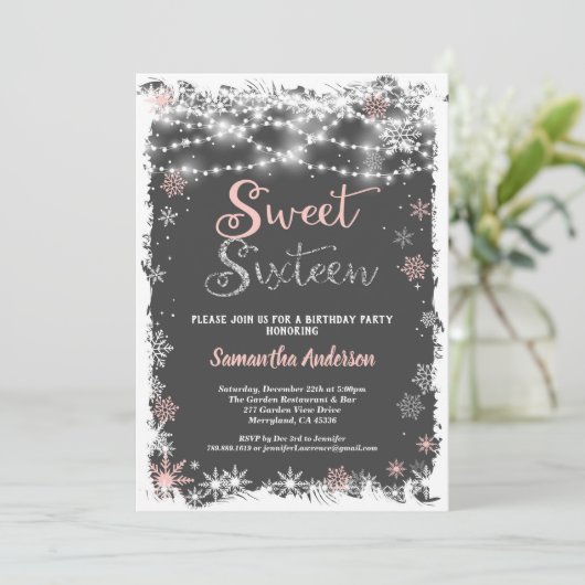 冬菓子16枚のスノーフレーク·チャルクボード 招待状 (スタンド正面)