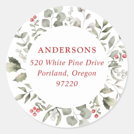 冬葉とホリーベリー差出人住所 ラウンドシール (正面)