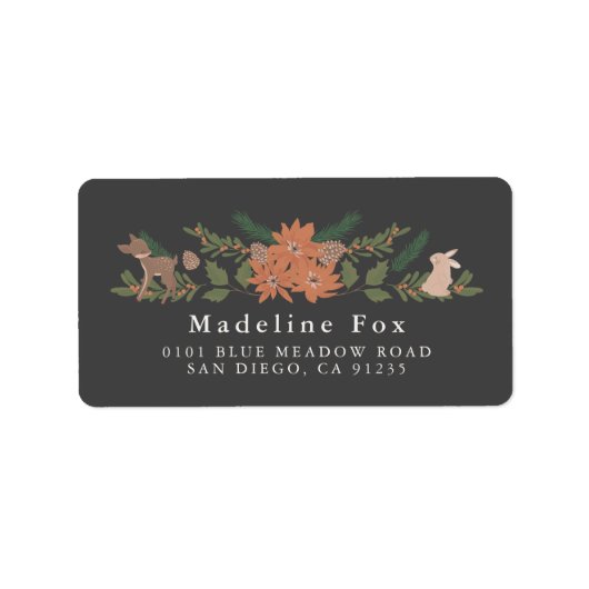 冬葉樹木地アニマルネイビー差出人住所 ラベル (正面)