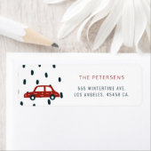 冬赤おもしろい車の雪モダン休日リターン ラベル (インサイチュ)