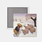 冬運の羊への干し草 マグネット (正面/裏面)