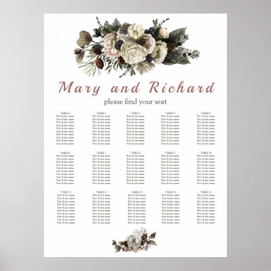 冬針葉樹フローラ牡丹結婚の座席表 ポスター (正面)