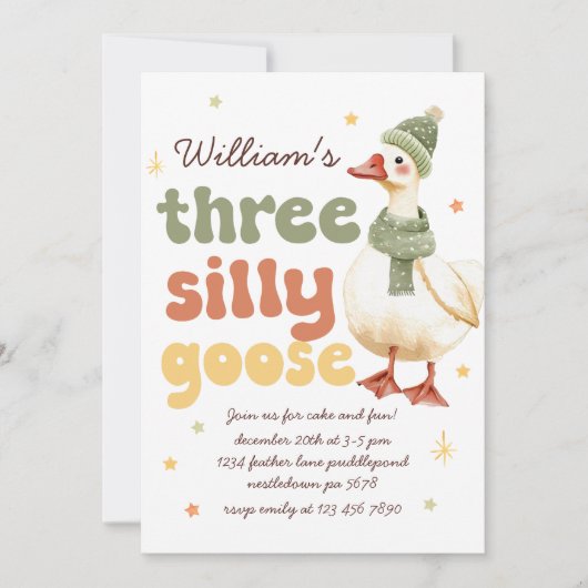 冬間抜けのグースクリスマスグリーンの誕生日 招待状 (正面)