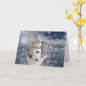 冬雪だるまグレーホワイトメリークリスマス折り畳み カード (黄色い花)