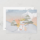冬雪だるま動物の雪動物イラストレーション ポストカード (正面/裏面)
