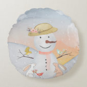 冬雪だるま動物の雪動物イラストレーション ラウンドクッション (正面)