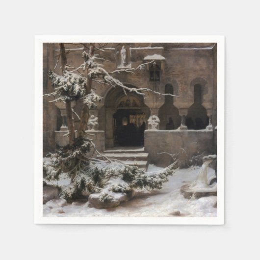 冬雪の修道院(Karl Lessing著) スタンダードカクテルナプキン (正面)