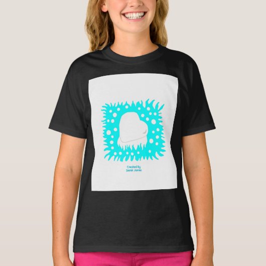 冬雪ハート女子ブラックベーシックTシャツ Tシャツ (正面)