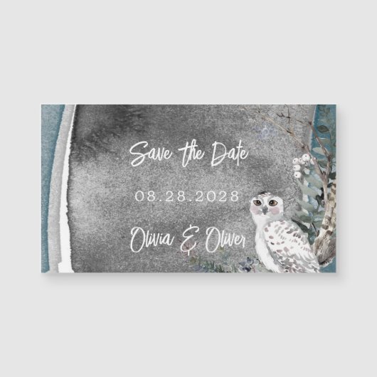 冬雪フクロウ絵を描ウの結婚式の日付を保存 (正面)