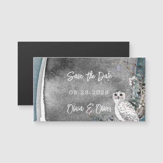 冬雪フクロウ絵を描ウの結婚式の日付を保存 (正面/裏面)