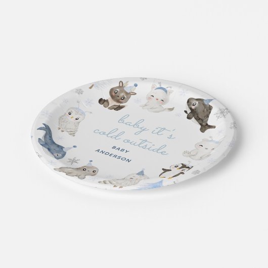 冬雪動物赤ちゃんシャワーパーティー ペーパープレート (アングル)
