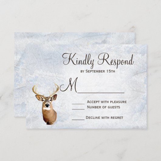 冬雪迷彩柄狩り鹿婚式RSVPカード 出欠カード (正面/裏面)