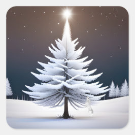 冬霜の降りたのバニー付きクリスマスツリー スクエアシール