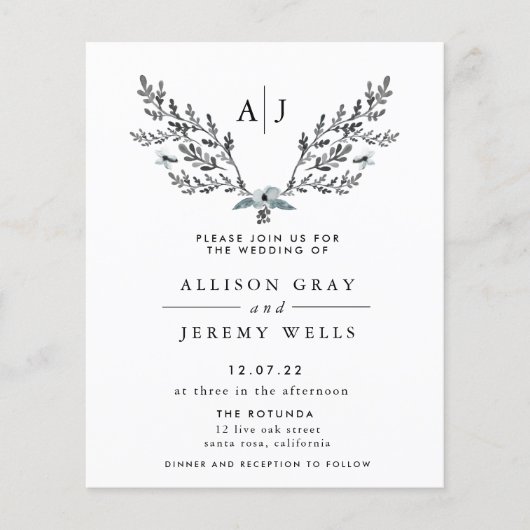 冬霜の降りたの結婚式招待状 |予算 チラシ (正面)