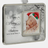 冬霜の降りたの雪のパーソナライズされた写真 シルバープレートフレームオーナメント (右)