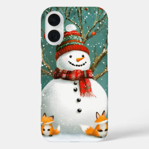 冬霜の降りた雪だるまお洒落キツネワンダーランド iPhone 16ケース
