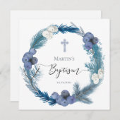冬青リース水彩洗礼 招待状 (正面/裏面)