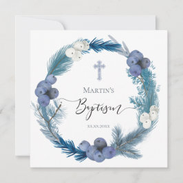 冬青リース水彩洗礼 招待状
