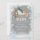 冬青銀の雪の降る木の国の赤ちゃんシャワー 招待状 (正面)