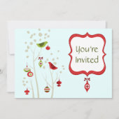 冬魅力的鳥クリスマス結婚式招待状 招待状 (正面)