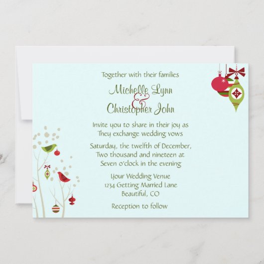 冬魅力的鳥クリスマス結婚式招待状 招待状 (裏面)