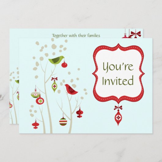 冬魅力的鳥クリスマス結婚式招待状 招待状 (正面/裏面)