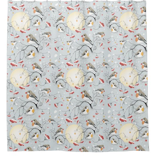 冬鳥のパターン シャワーカーテン (正面)