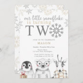 冬2nd誕生日ニュートラルベージュ招待状 招待状 (正面/裏面)