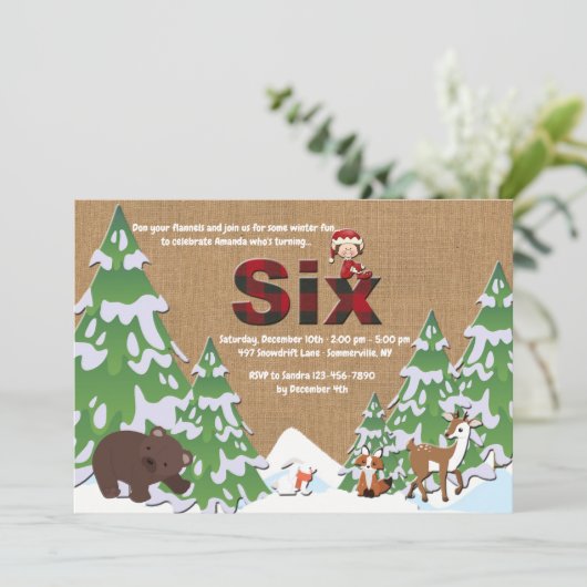 冬6歳の誕生日パーティーの招待状 招待状 (スタンド正面)