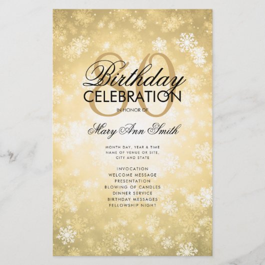 冬80誕生日プログラム金ゴールドワンダーランドメニュー チラシ (正面)