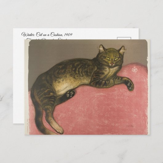 冬：クッションの上の猫、R. Steinlen ポストカード (正面/裏面)