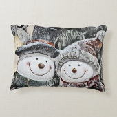 冬、クリスマス雪だるまと雪女スケッチ アクセントクッション (裏面)