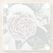 冬、クリスマス、雪、凍っていバラスケッチ ガラスコースター (裏面)