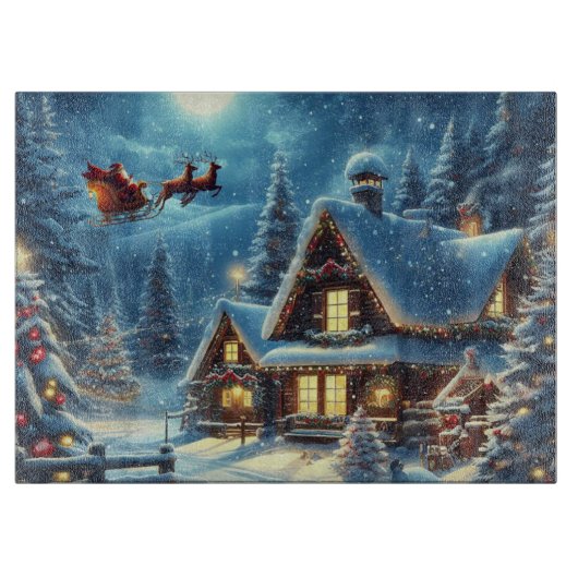 冬/サンタ/クリスマス/雪 カッティングボード (正面)