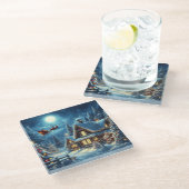 冬/サンタ/クリスマス/雪 ガラスコースター (アングル)