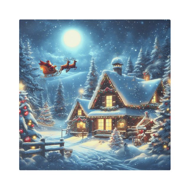 冬/サンタ/クリスマス/雪 メタルプリント (正面)