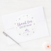 冬、シルバー、パープル雪が降り注ぐ ラウンドシール (封筒)