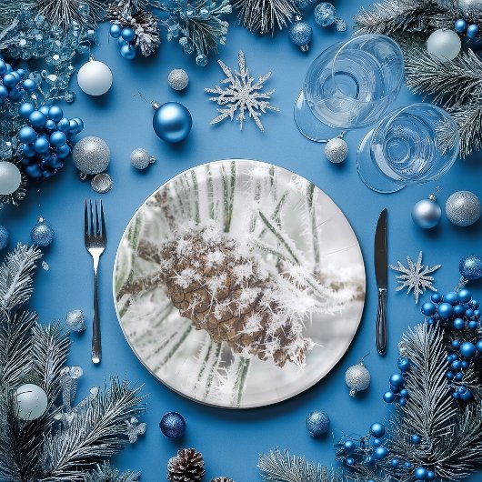 冬、ピネコン、雪片紙プレート ペーパープレート