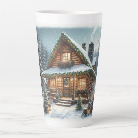冬/素朴クリスマスの雪のキャビン カフェラテマグ (正面)