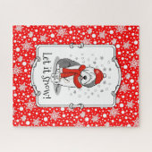 冬(赤)オールドイングリッシュシェプドッグ(グレー1)かわいい ジグソーパズル (横)