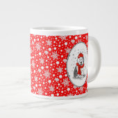 冬（赤）オールドイングリッシュシェプドッグ（グレー1）かわいい ジャンボコーヒーマグカップ (正面右)