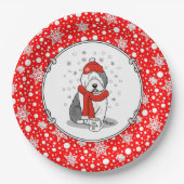 冬（赤）旧英語シェプドッググレー1休日 ペーパープレート (正面)